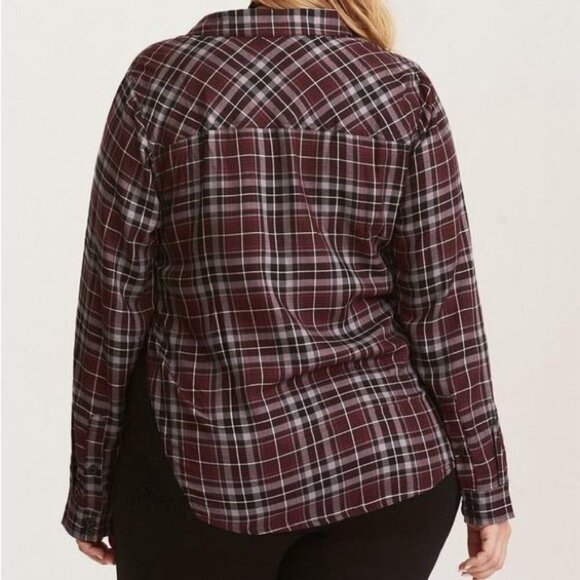 Women’s torrid 1 Purple Plaid Lace Inset Camp Button Down Shirt 14 16 1X 1XL - Picture 14 of 15